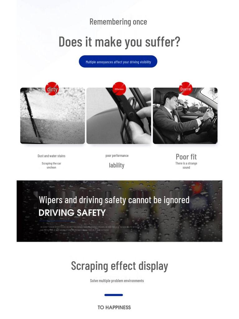 Suda SA01/SD01 Genuine Silent Front Windshield Wiper Blades for Bone-Free, Specialized Car Use.