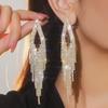 Geometric Hollow Long Fringed Earrings for Women, Luxurious Temperament, Shiny Diamond-set Stud Earrings, Ear Jewelry