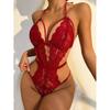 Crotchless Sexy Lingerie Women Lace Hollow Bra Sets Erotic Costumes Teddy Babydoll Dress Deep V Hot Open Bra Porn Underwear Set
