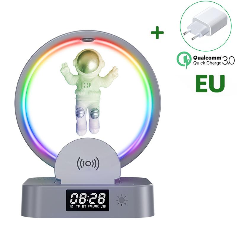 Multifunctional Wireless Charger Stand Alarm Clock Speaker RGB Light TF Fast Charging Station for iPhone X 11 12 13 14