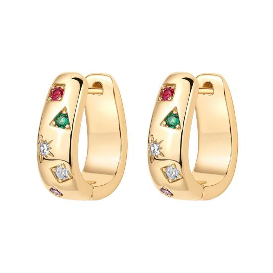 1 Pair Huggie Earrings Multi-shaped Colorful Rhinestone Polished Metal U-Shaped Lightweight Ear