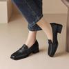 Phoentin Classic Loafers Women Genuine Cow Leather Square Toe Pumps Slip-on Retro Lady Casual Cozy Shoes Handmade