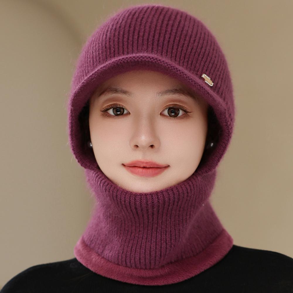 New Winter Balaclava Cap Women Keep Warm Windproof Knitted Hat Neck Protection Beanie Cap Plush Fur Lined Hats For Women