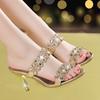Fashion Sandals Women's Rhinestone Slippers Wedding Banquet New Medium Heel Crystal Diamond Sexy Sandals High Heels