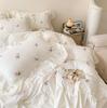 French Soft Washed Cotton Four-piece Set Embroidered Ruffle Edge Quilt Cover Bed Sheet