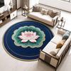 Yousheng Lotus Flower Floor Mat Round Living Room Rug Lotus Pattern Carpet with Non-Slip Backing for Home Office Bedroom Kitchen