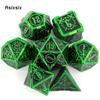 7 Pcs Green Black Double Swords Metal Dice Solid Polyhedral Dice Set Suitable for Role-Playing RPG    Board Game