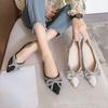 Fashion Rhinestone Single Shoes for Women Summer  New Large Size Pointed Toe Flat Sole Bowknot Womens Shoes Zapatos De Mujer