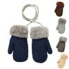 For 1-4 Years Winter Hanging Neck Faux Fur Thick Warm Kids Gloves Knitted Mittens Cute Cartoon