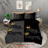 3-piece Couple Black Grey King Queen Pattern Printed Down Duvet Cover (1 Piece Set+2 Pillowcases, No Core) Couple Bedding Set