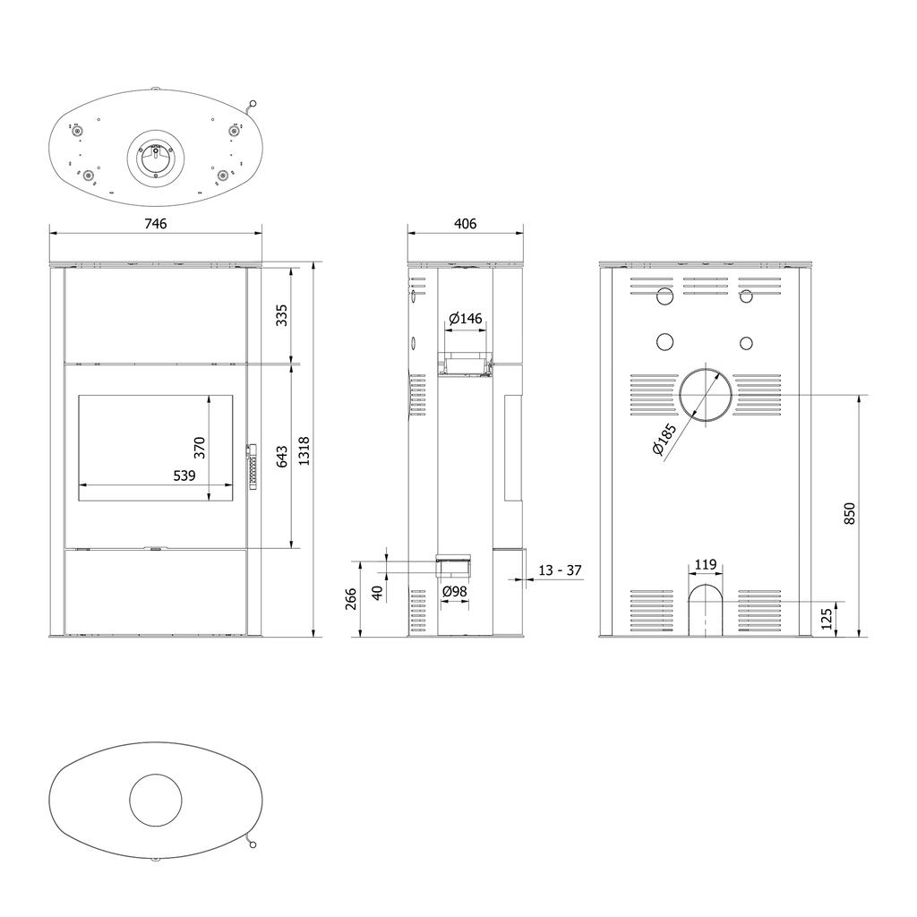 Wood Burning Steel Stove KRATKI AB/S/2/ROLLO High 10 kW Ø 150 Black Thermotec