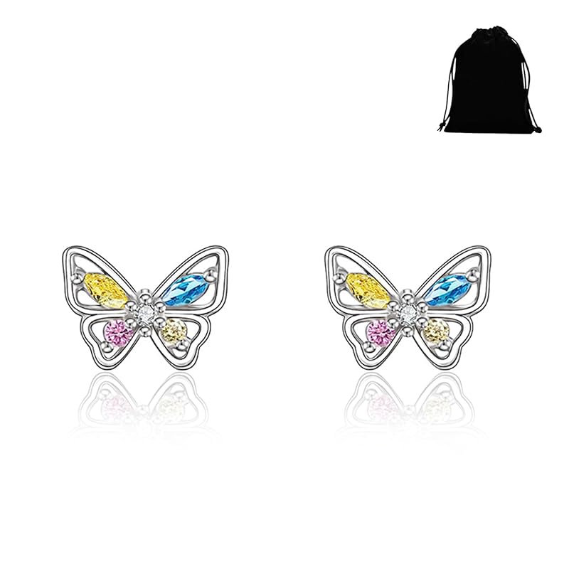 Zoomers Earrings Ladies Silver Earrings Butterfly Earrings First Piercing Second Piercing Compatible with Metal Allergies Cute Popularity Anniversary