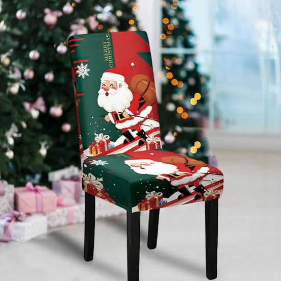 Yousheng Christmas Chair Cover Dustproof Cartoon Santa Snowman Print Stretchable Fabric Anti-slip New Year Party Decoration Chair Protective Sleeves