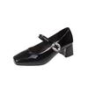 Fashion Red Mary Jane Women Pumps Thick High Heels Shoes Female Lolita Square Toe Shoes Fashion Party Leather Woman Shoes 2024 New