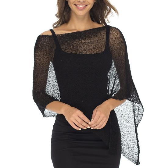Women Cloak Shawl Mesh Wrap with Asymmetrical Hem Lightweight Summer Pullover Sweater Travel Wrap-around Clothing