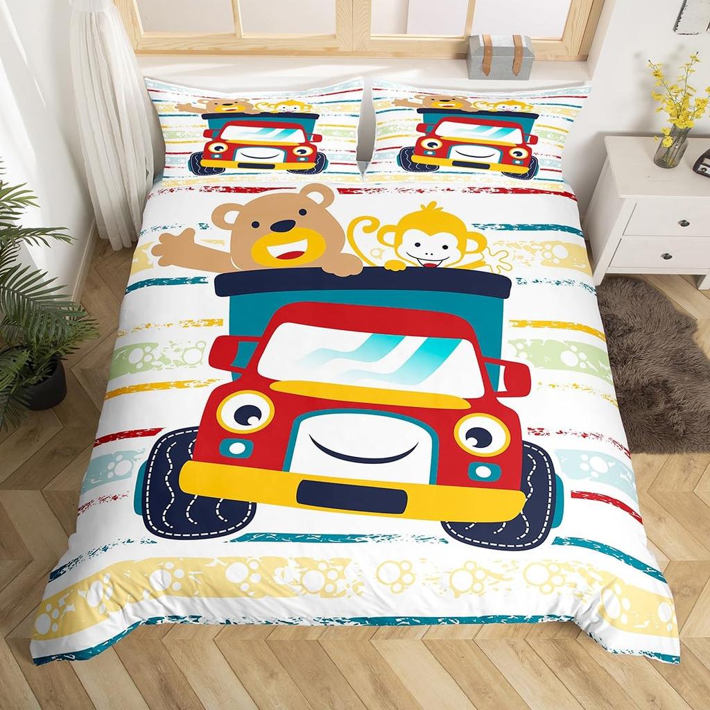 Cartoon Animals Duvet Cover Cute Giraffe Monkey Tiger Elephant Bedding Set Lovely Wildlife Comforter Cover Polyester Quilt Cover