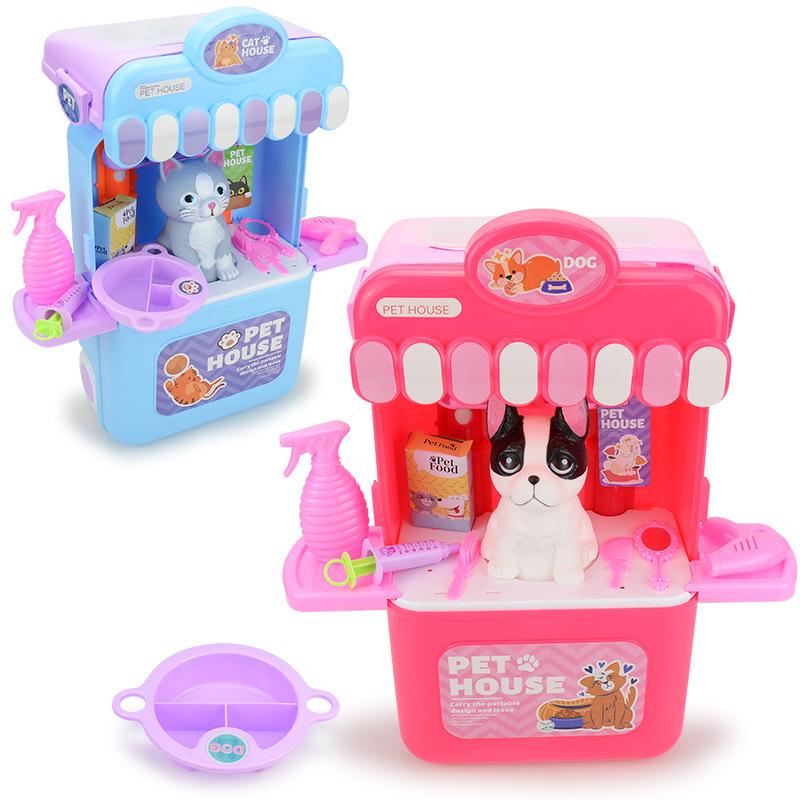 Children'S Pet Trolley Case, Backpack Toy Set 3-In-1 Travel Case, Simulated Cat And Dog Space Bag