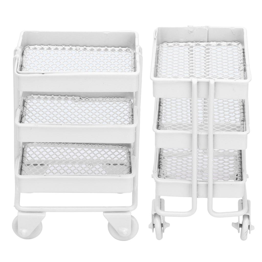 1:12 Mini Dollhouse Toy 3 Level Storage Rack with Wheels for Dollhouse Kitchen Furniture
