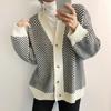 Vintage Striped V-neck Knitted Cardigan Jacket Women Loose Single-breasted Sweaters Coat Winter Fashion Korean Knitwears 29361