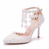 Fashion White Lace Flower Pumps Tassel Elegant Wedding Bridal Shoes Stiletto Pointed High Heel Shoe Women Sandals Heels Luxury