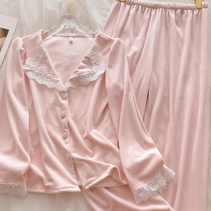 Women's Autumn/Winter Fleece Pajama Set – Cozy, Lightweight, Double-Sided, Wear Outdoor Homewear