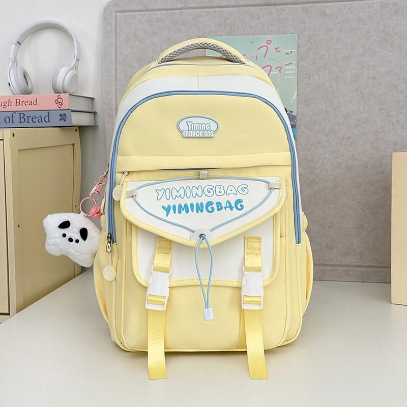 Color Cute Blocked Letter Printed Student Leisure Backpack With Pendant Plush