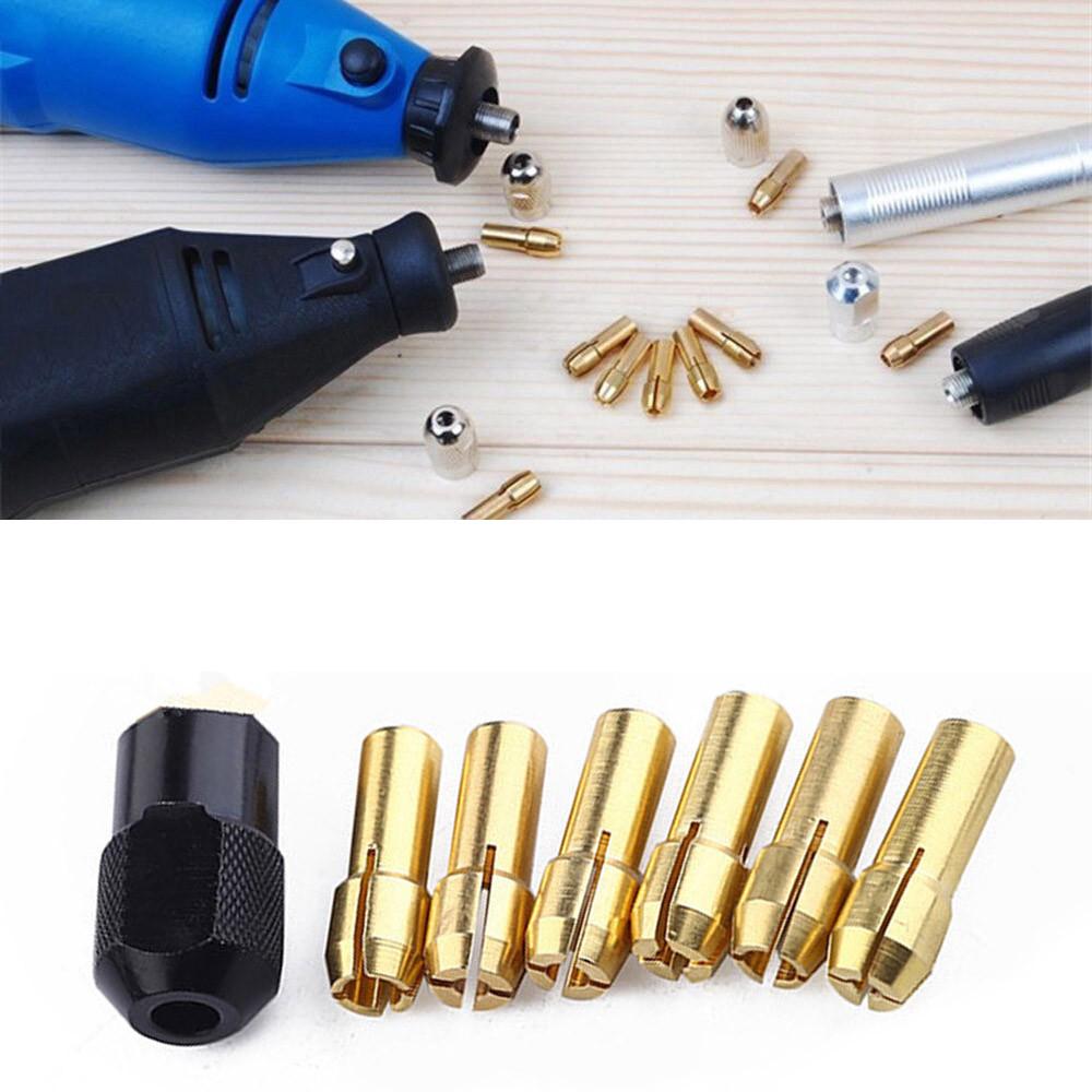 7 Pcs/set Brass Drill Chucks Collet Bits 1-3.2mm Shank Screw Nut Dremel Rotary