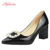 Fashion Aphixta 7cm 5cm Square Heels Patent Leather Pearl Buckle Shoes Woman Classics Pointed Toe Dress Official Pumps Party Big Size 48