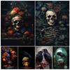 Gothic Crow and Skeleton Dark Academy Vintage Wall Art Canvas Painting Plant Skeleton Painting