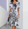 Elegant Dress Floral Print Women O-Neck Short Sleeve Dress 2024 New Summer Female Casual Loose Comfortable Vintage Long Dress