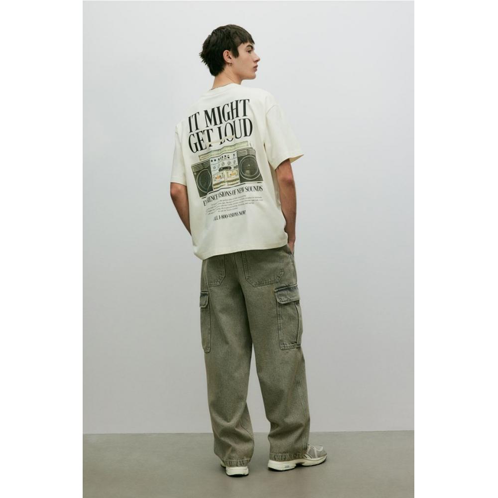 H M Loose FiT PrinT T sHirT creaM iT MigHT geT Loud