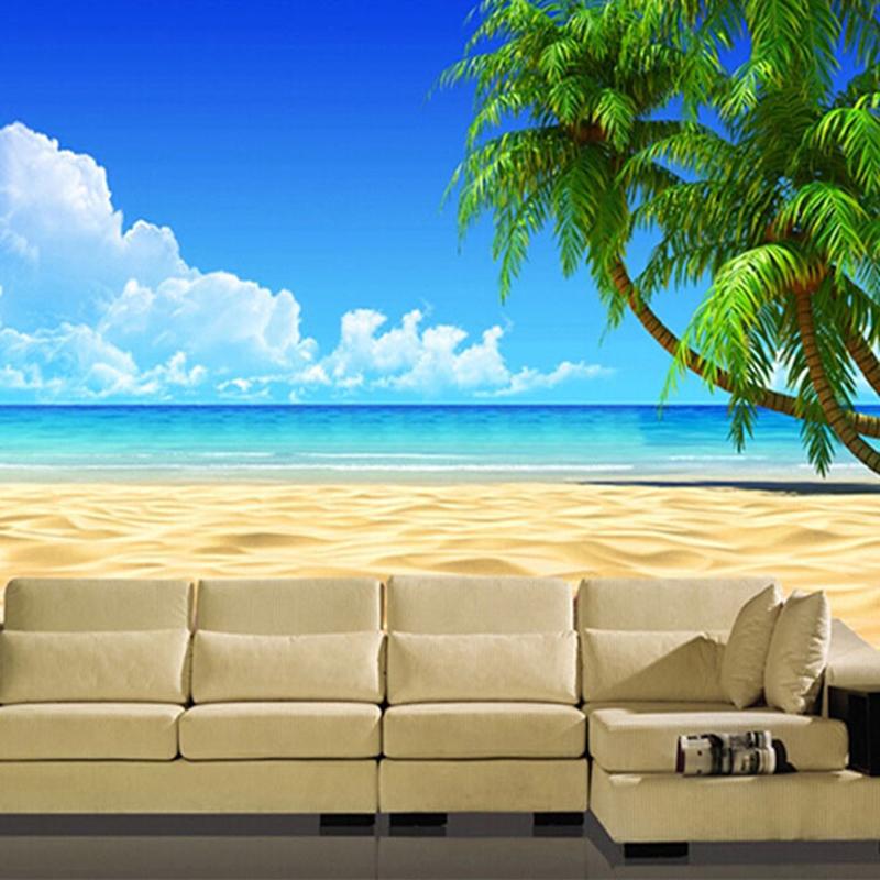 Blue Sky Beach Mural  Coconut Palm Landscape Wallpaper Modern Simple Nature Scenery Living Room Wall Murals