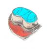 Natural Tibetan Turquoise, Coral 925 Sterling Silver Jewelry Ring Size 9 q3B90