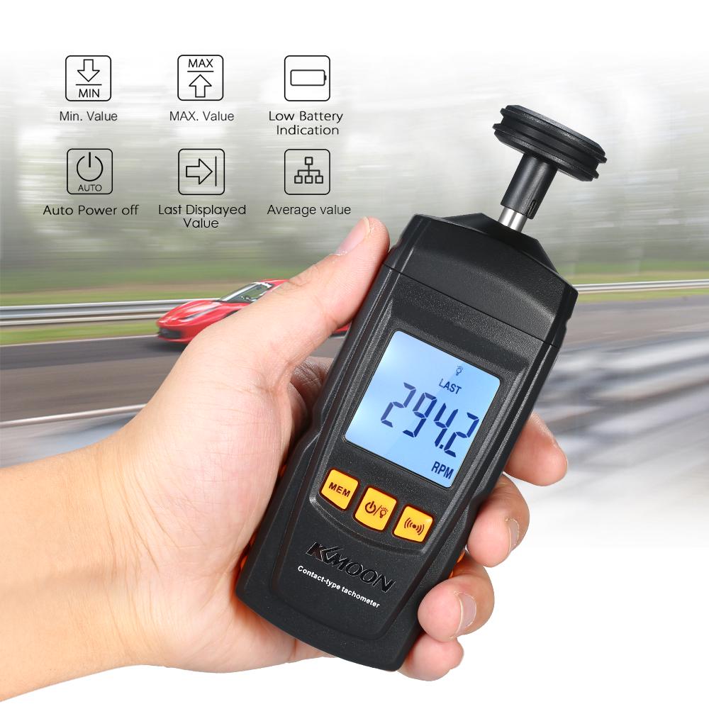 Kkmoon Digital Tachometer Handheld Contact Motor Tachometer LCD Speedometer Tach RPM  Teste