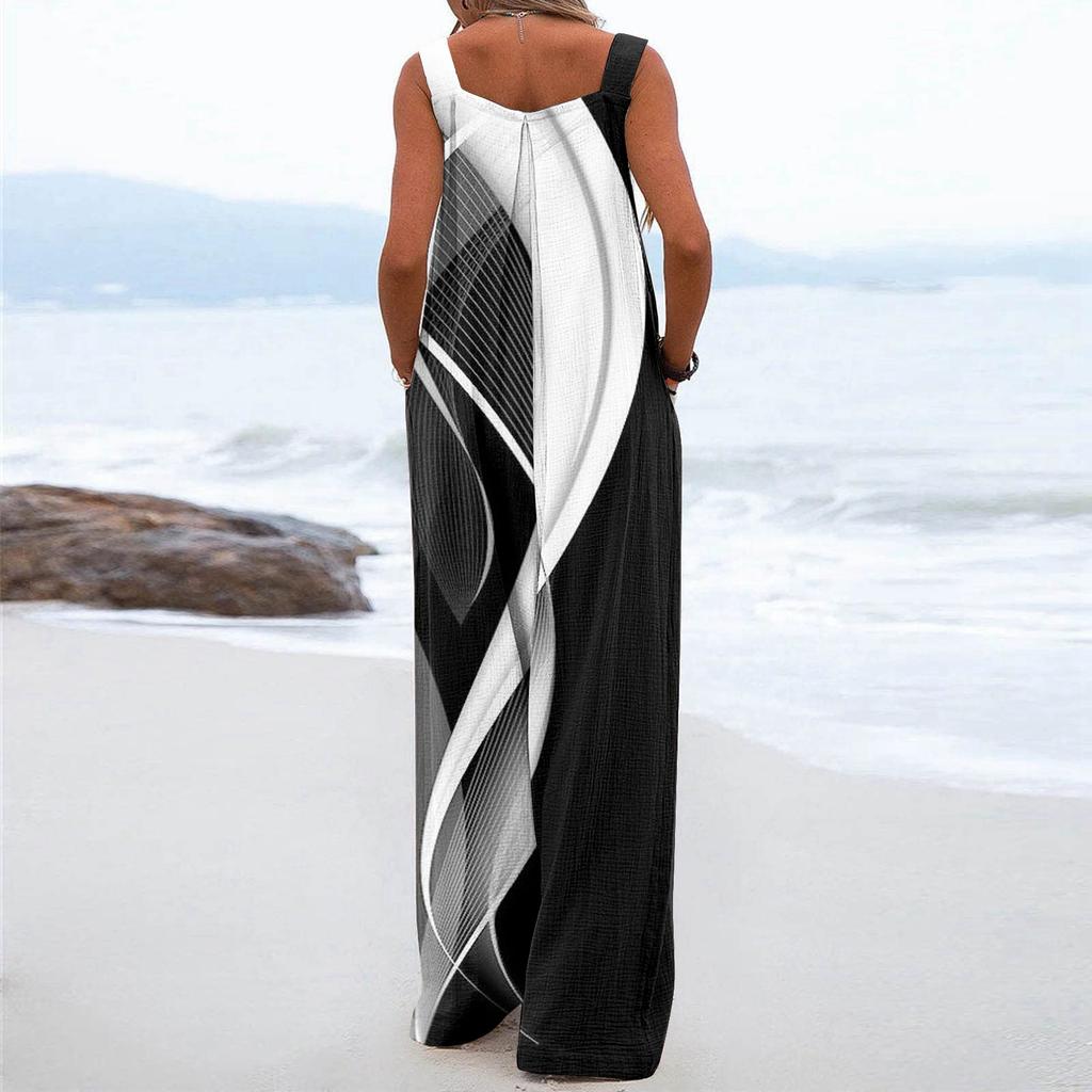 Женский модный повседневный свободный комбинезон без рукавов с карманами и принтом