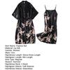 2 Pcs/Set Women Ice Silk Pajama Set Satin Printed V Neck Spaghetti Strap Loose Nightdress Half Sleeve Lace-up Waist Nightgown Lady Sleepwear