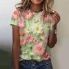 Summer Round Neck 3D Flower Printed Top Fashionable Casual Short Sleeved Women's T-shirts