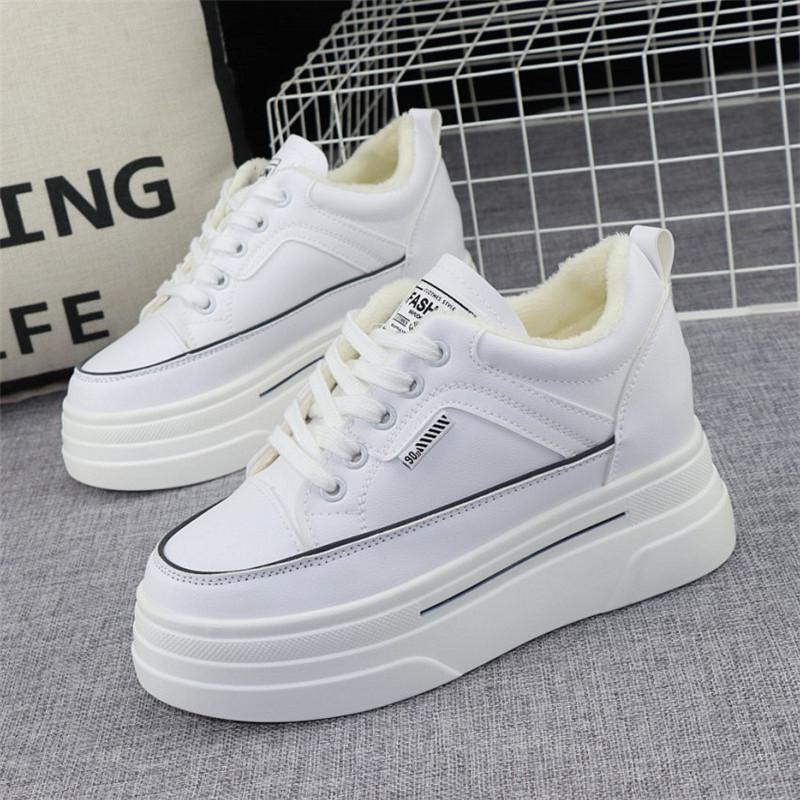 Fashion Women Winter Platform Sneakers Warm Fur Plush Insole Women Chunky Shoes Lace-up Tennis Shoes Woman Mujer 8CM Cotton Shoes