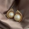 Серьги-гвоздики с круглым искусственным жемчугом в форме геометрического сектора для женщин, корейские милые украшения для свадебной вечеринки, подарок девушке