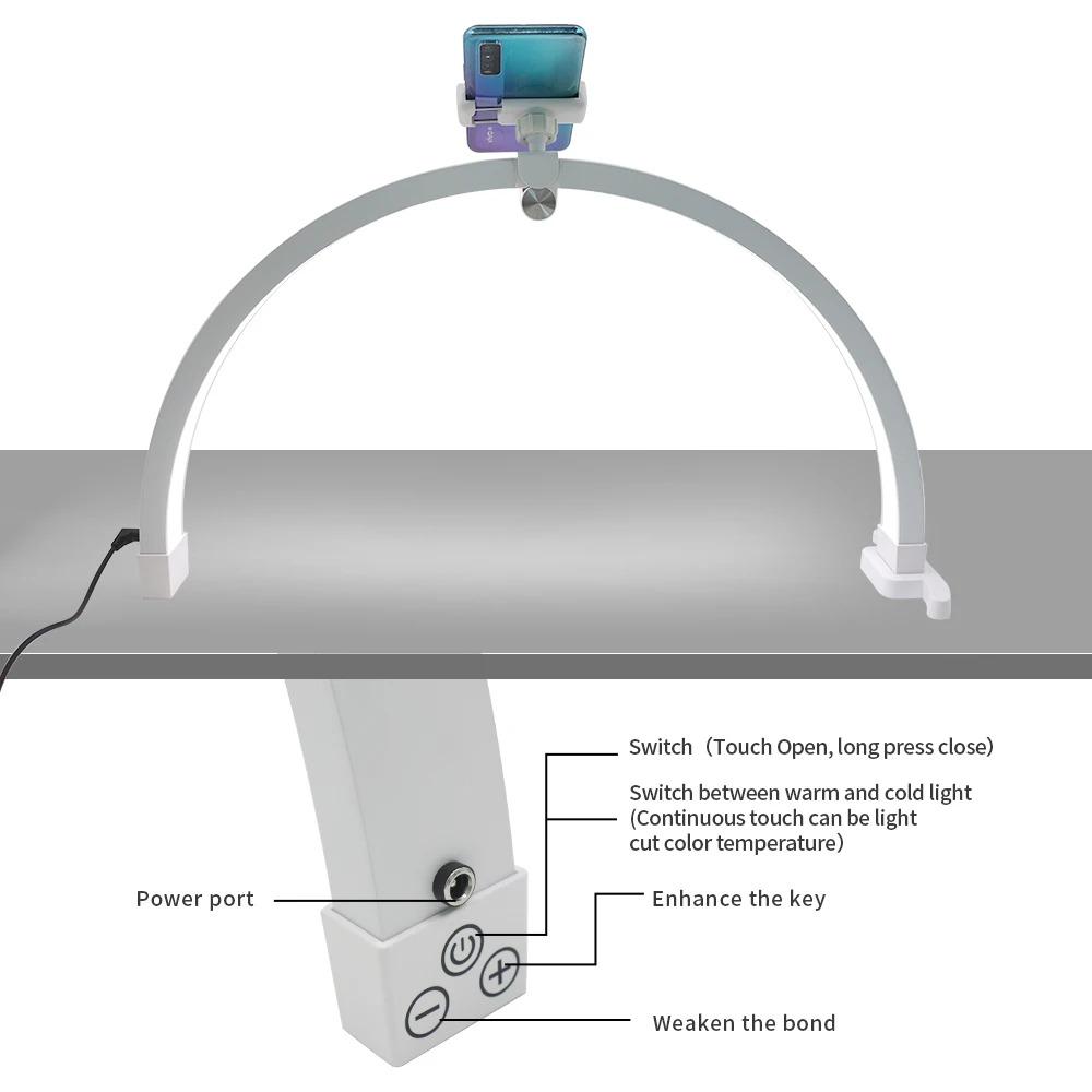 LED Half Moon Table Top Lamp Nail Repair Light 22 Inch 24W 3200-5600K Touch Control Foldable Beauty Lights with Phone Clip