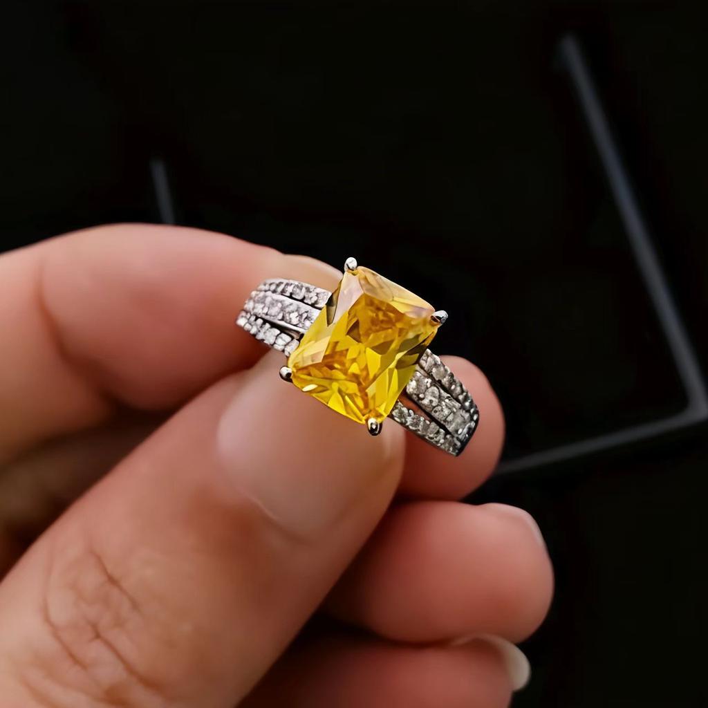 Sansheng Iii Square Women'S Ring Simulation 8X10 Rectangle Amethyst Ring Femininity High Carbon Diamond Ring