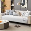 Cartoon Embroidered Sofa Cushion for All Seasons, Non-slip Seat Cushion and Back Cover, Simple Modern Gray Chenille Sofa Cover