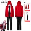 5pcs Sets Anime Chainsaw Man Power Makima Cosplay Costume Wig Red Jacket Horns Hair Clip Contacts Halloween Party Outfit Women