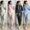 Women's Autumn/Winter Fleece Fashion Leather Patch Hooded Sportswear Set