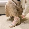 Pearl Wedding Shoes with Thick Heels for Women's 2025 Spring and Summer New French Mary Jane Medium Heels for Women