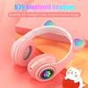 Bluetooth 5.0 Headphone with Microphone Cute Cat Ear Wireless/Wired Foldable Headphone Bass RGB Breathing Light for Boys/Girls