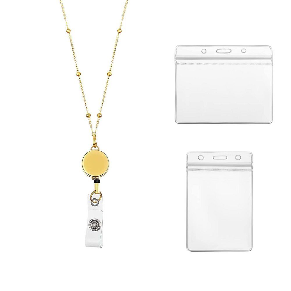 Chain Badge Reel Clip Badge Reel Lanyard With Necklace Name Card Badge Holder With ID Card Holders