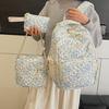 3 Pcs/Set Floral Backpack Women Flower Rucksack Shoulder Bag Makeup Pouch Quilted