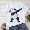 Aesthetics Cute Panda Print Women Basic Tees Cartoon Top O-Neck Simple Tee Short Sleeve T-Shirt Ladies Tees Graphic White Tshirt