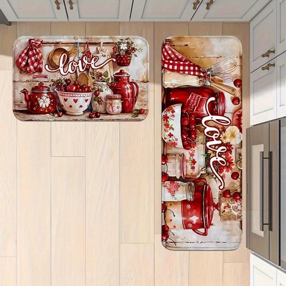 1Pcs Anti Fatigue Kitchen Rugs, Cooker Red Print Waterproof Non-Slip Thick Cushioned Kitchen Mat Heavy Duty Comfort Standing Mat for Kitchen